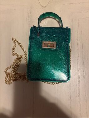 Green Glitter Mini Crossbody Bag with Gold Chain